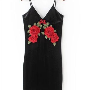 Flower Embroidered Velvet Cami Dress